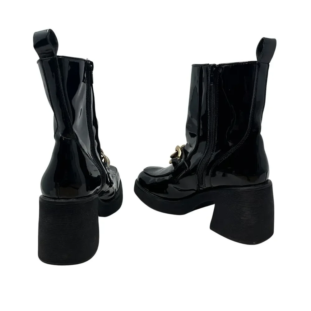 Steve Madden Bloom Platform‎ Boot Loafer Chunky Patent Leather Black Size 8.5